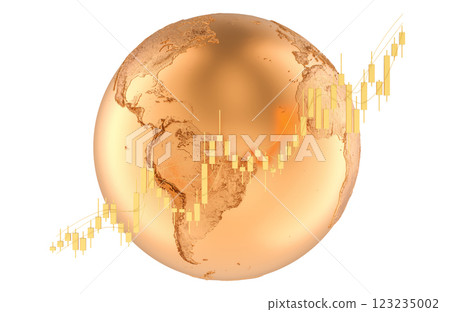 Earth Globe with Candlestick chart. Showing uptrend global market, concept. 3D rendering 123235002