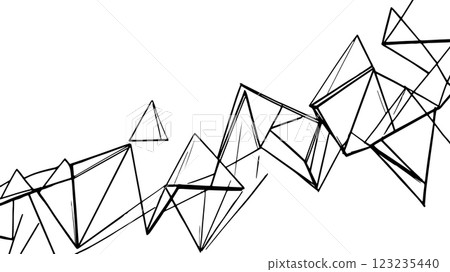 Abstract geometric triangle shapes. Black ink sketch on white background. Graphic design, website banner, or modern branding. Hand-drawn lines, dynamic composition, minimalist art. 123235440