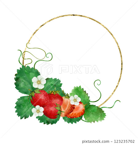 Delightful Strawberry Wreath Design Enriched with Charming Floral Elements and Motifs Delightful Strawberry Wreath Design Enriched with Charming Floral Elements and Motifs 123235702