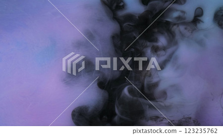 Cloud fume. Blend paint ink. Defocused black purple color smoke mist splash flow water liquid fog texture on abstract art background. 123235762