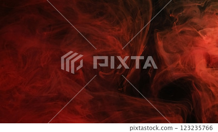 Art smoke. Smooth haze. Red curly watercolor fume layers in dark deep water. Mystical paint veil flow defocused waving with bright dye abstract background. Art smoke. Smooth haze. Red curly watercolor fume layers in dark deep water. Mystical paint veil flow defocused waving with bright dye abstract background. 123235766