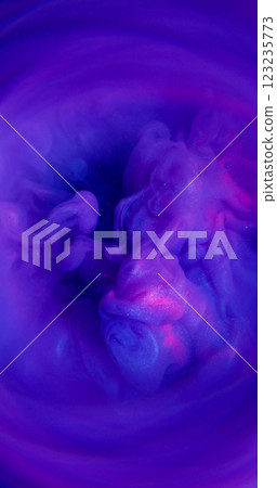 Mist swirl. Neon smoke. Gloom purple violet shimmering cloud stream in art fluid. Atmospheric abstract water multicolor defocused texture. 123235773
