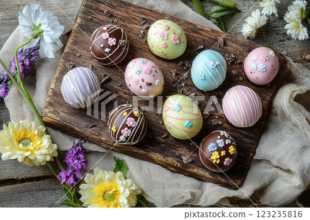 Handmade Easter Egg Chocolates with Icing Handmade Easter Egg Chocolates with Icing 123235816