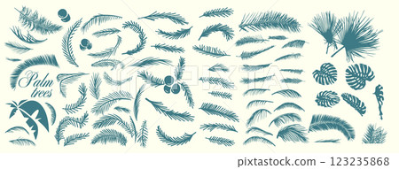Set of palm leaves. Hand drawing. Not AI, Vector illustration Set of palm leaves. Hand drawing. Not AI, Vector illustration 123235868