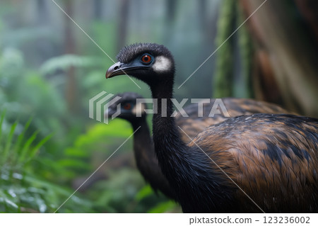 two tropical flightless bird, concept of rare and endangered species 123236002