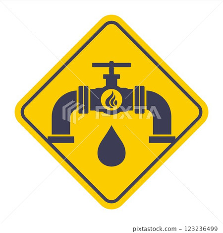 Pipe with valve icon on yellow background. 123236499