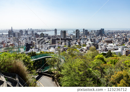 Kobe City, Hyogo Prefecture, Scenery from Venus Bridge, Mountain foothills and sea Kobe City, Hyogo Prefecture, Scenery from Venus Bridge, Mountain foothills and sea 123236712