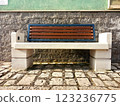 wooden bench in the city park 123236775