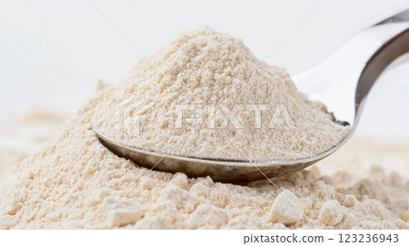 dry supplement powder proteins with spoon 123236943