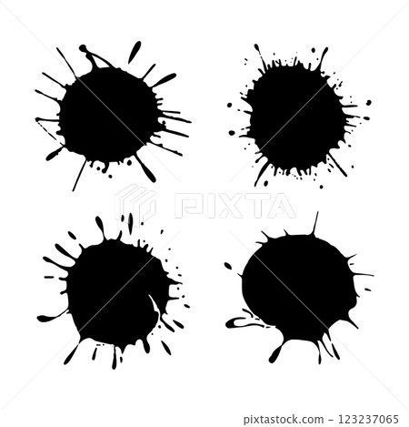 A collection of solid black ink splatters with irregular edges. Grungy artistic stains on a white background. A collection of solid black ink splatters with irregular edges. Grungy artistic stains on a white background. 123237065