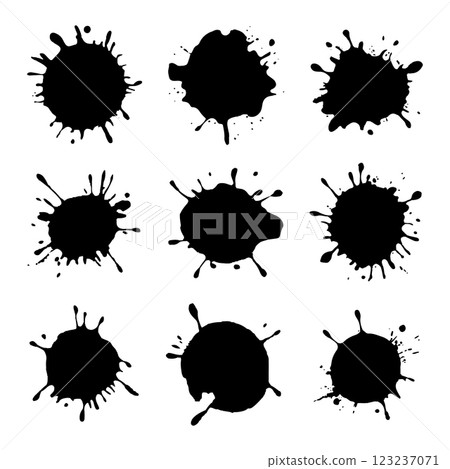 A set of black ink splashes with high contrast, ideal for artistic backgrounds, digital media, and creative design projects. A set of black ink splashes with high contrast, ideal for artistic backgrounds, digital media, and creative design projects. 123237071