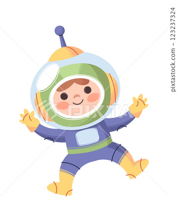 Happy child astronaut wearing spacesuit Happy child astronaut wearing spacesuit 123237324