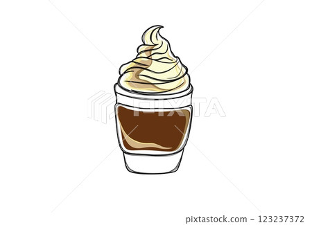 freehand sketch of a glass of latte coffee with creamy foam. Coffee sticker template freehand sketch of a glass of latte coffee with creamy foam. Coffee sticker template 123237372
