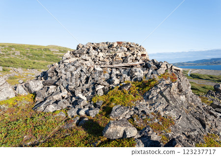 Old abandoned destroyed stone pillbox Old abandoned destroyed stone pillbox 123237717