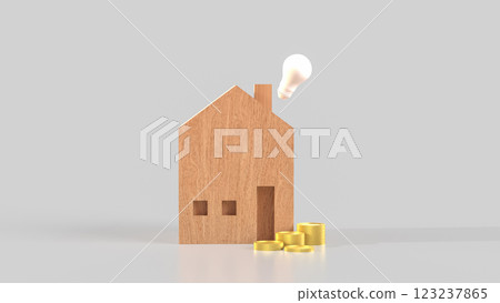 The House wood and coins for property or Building concept 3d Rendering 123237865