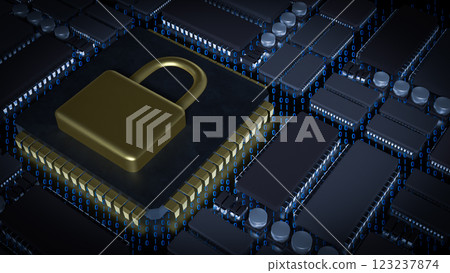The Gold Lock on Chip for Technology or Security concept 3d Rendering. The Gold Lock on Chip for Technology or Security concept 3d Rendering. 123237874