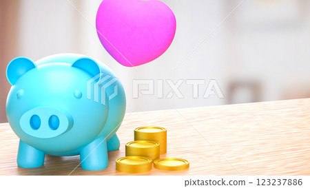 The Piggy Bank and coins for earn or saving concept 3d Rendering. The Piggy Bank and coins for earn or saving concept 3d Rendering. 123237886