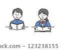 Male and female students reading books 123238155