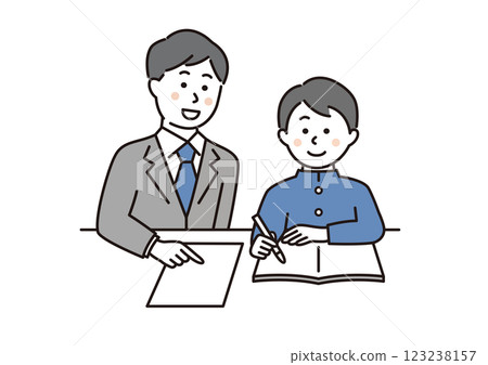 一名男學生正在接受老師的授課 123238157
