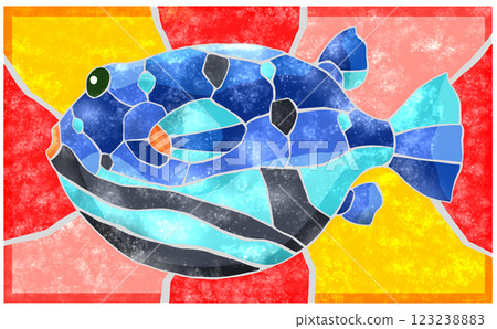 Beautiful tiled illustration of saltwater fish, ripples, and puffer fish with background Beautiful tiled illustration of saltwater fish, ripples, and puffer fish with background 123238883