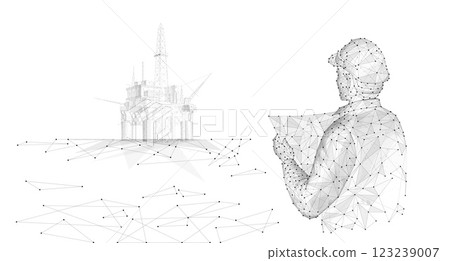 Engineer and oil rig. Abstract 3d floating rig platform Engineer and oil rig. Abstract 3d floating rig platform 123239007