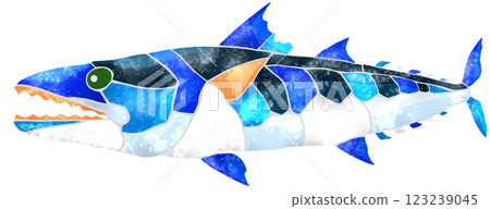 Cute mosaic-style cut-out illustration of a saltwater fish, Spanish mackerel 123239045