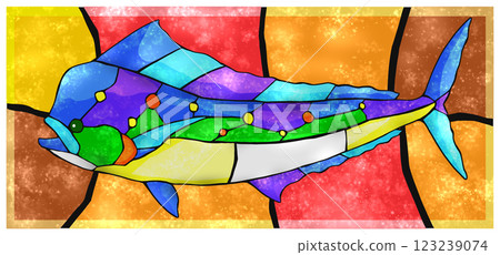 漂亮的瓷磚剪紙插圖，描繪了一條鹹水魚，鯕鰍，背景為 123239074