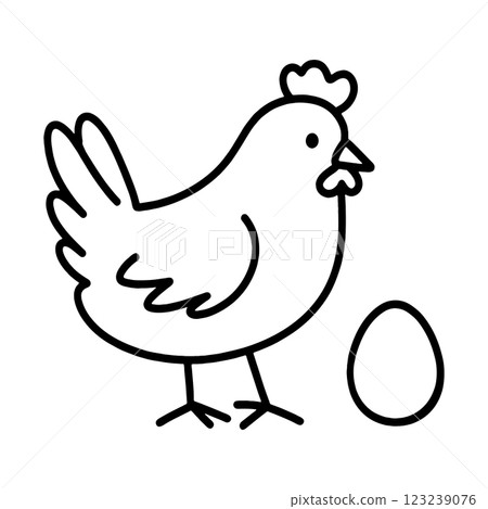 A simple, rough, hand-drawn line drawing of a chicken looking at an egg, cut out on a transparent background A simple, rough, hand-drawn line drawing of a chicken looking at an egg, cut out on a transparent background 123239076