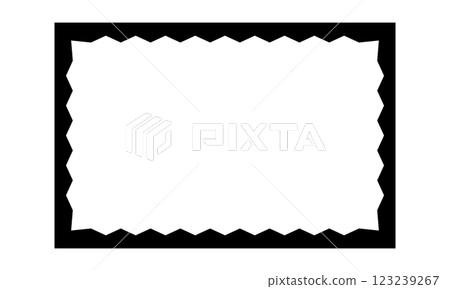 Rectangle frame with zigzag inner edges. Empty text box, speech bubble, tag or label rectangular shape with spiky inside borders isolated on white background. Vector graphic illustration 123239267