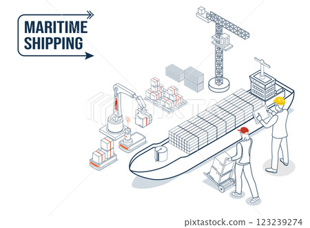 Container ship transportation for global cargo movement through maritime logistics and shipping networks. 123239274