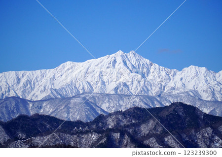 The Northern Alps seen from Ogawa Village in winter 123239300