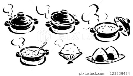 陶鍋煮飯-手繪單色線描套裝 陶鍋煮飯-手繪單色線描套裝 123239454