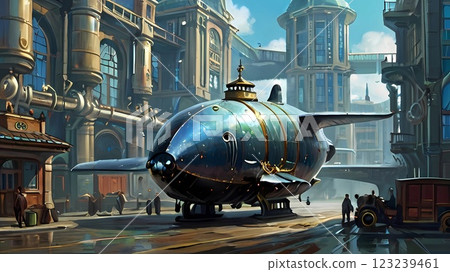 遊戲背景:蒸氣龐克世界機場風光降落 遊戲背景:蒸氣龐克世界機場風光降落 123239461