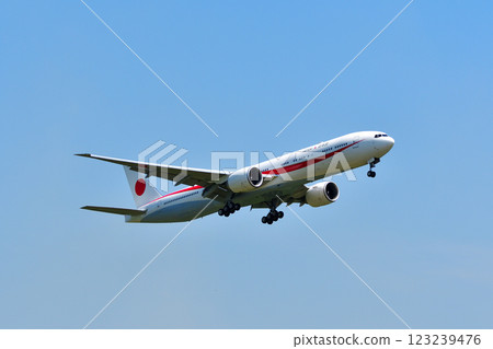 一架政府飛機在藍天中飛行 123239476