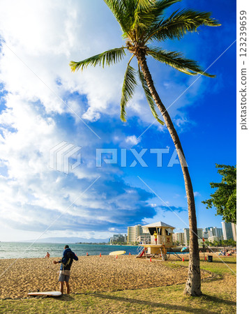Hawaii: Waikiki Beach at dusk Hawaii: Waikiki Beach at dusk 123239659