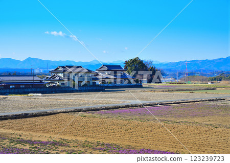 Beautiful scenery of the Chichibu mountain range, Fukaya City, view from near Rokuseki Headworks Beautiful scenery of the Chichibu mountain range, Fukaya City, view from near Rokuseki Headworks 123239723