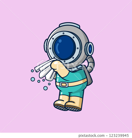 the diver was sick and sneezed into a handkerchief of illustration 123239945