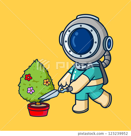 Diver carry out the activity of cutting plants using large garden scissors of illustration Diver carry out the activity of cutting plants using large garden scissors of illustration 123239952