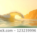 Gentle ocean waves bathed in subdued cream yellow lighting Gentle ocean waves bathed in subdued cream yellow lighting 123239996