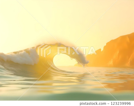 Gentle ocean waves bathed in subdued cream yellow lighting Gentle ocean waves bathed in subdued cream yellow lighting 123239996