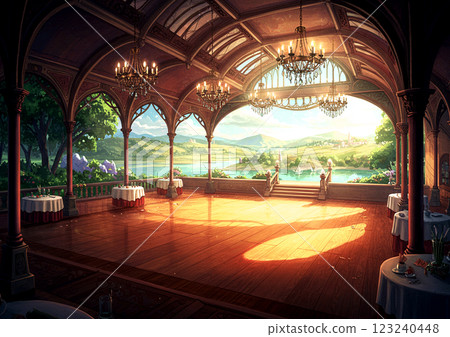 Scenery: A restaurant with an outdoor view Scenery: A restaurant with an outdoor view 123240448