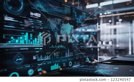 Chart displayed on a futuristic holographic display 123240547