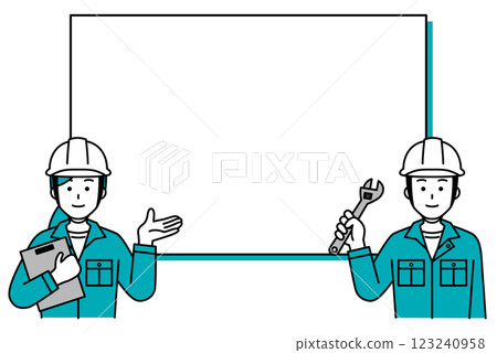 Male and female workers explaining in front of a whiteboard 123240958