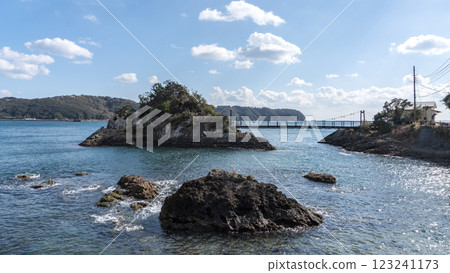 Shizuoka Prefecture: Scenery of the wild goose island and the suspension bridge [Fuji-Hakone-Izu National Park] Shimoda City 123241173