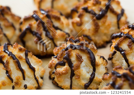 Spanish coconut biscuits sprinkled with chocolate 123241554