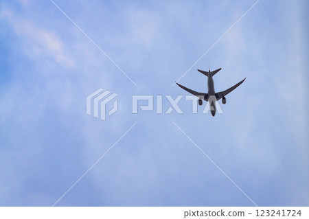 飛行藍天的飛機 123241724