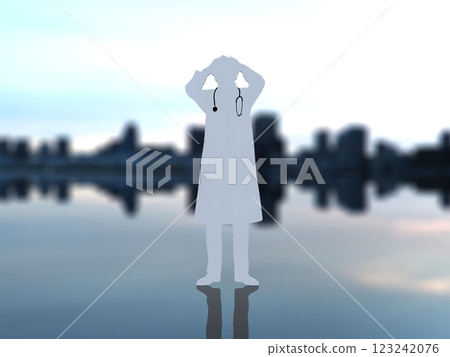 Silhouette of a male doctor holding his head in distress 3D illustration horizontal 123242076