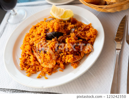 Paella on white plate 123242350