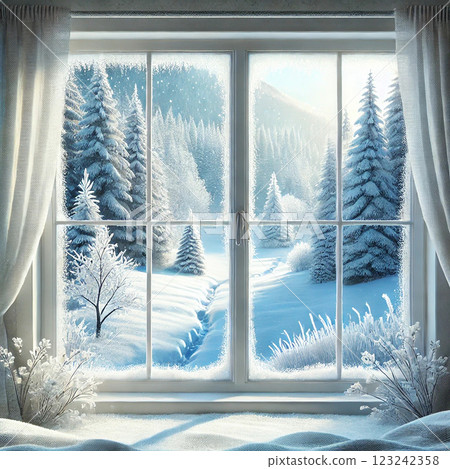 Snow scene seen from the window 123242358