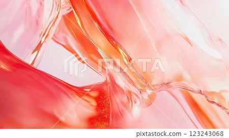 Abstract fluid texture in pink and orange with translucent curves pattern 123243068